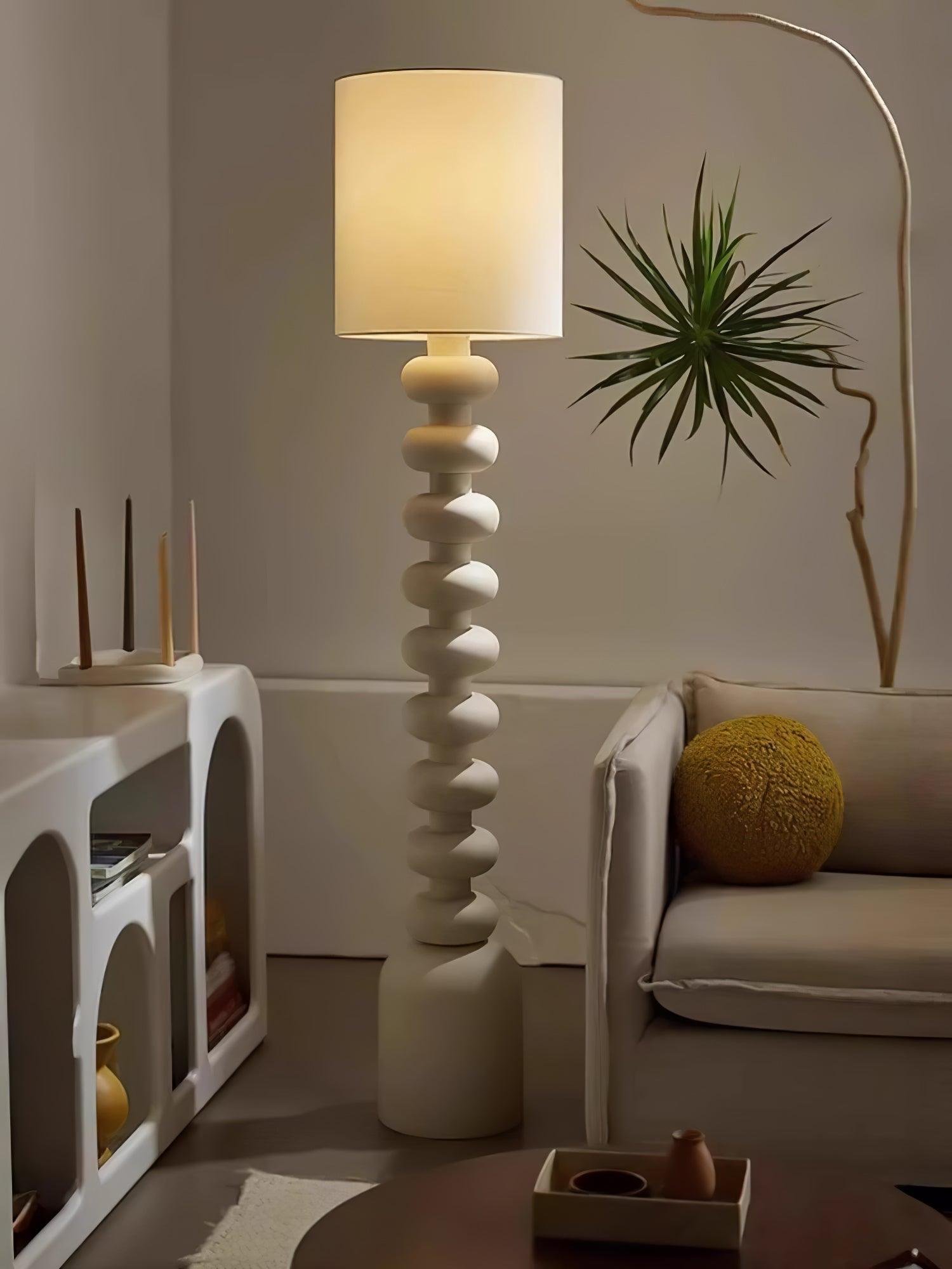 Leona Modern Textured Bubble Base Floor Lamp with White Cylindrical Drum Shade