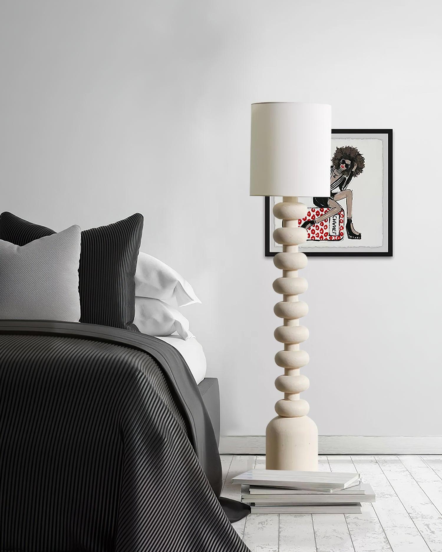 Leona Modern Textured Bubble Base Floor Lamp with White Cylindrical Drum Shade