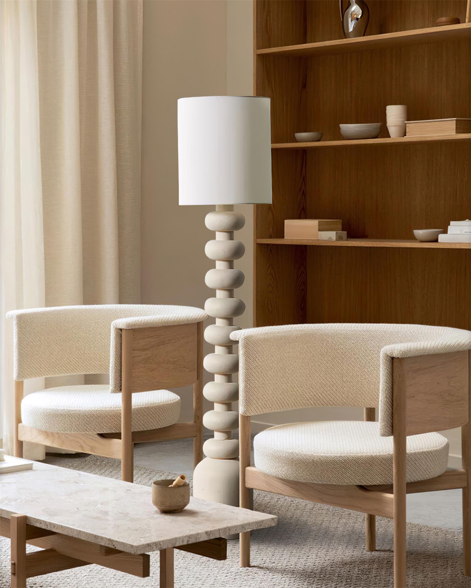 Leona Modern Textured Bubble Base Floor Lamp with White Cylindrical Drum Shade
