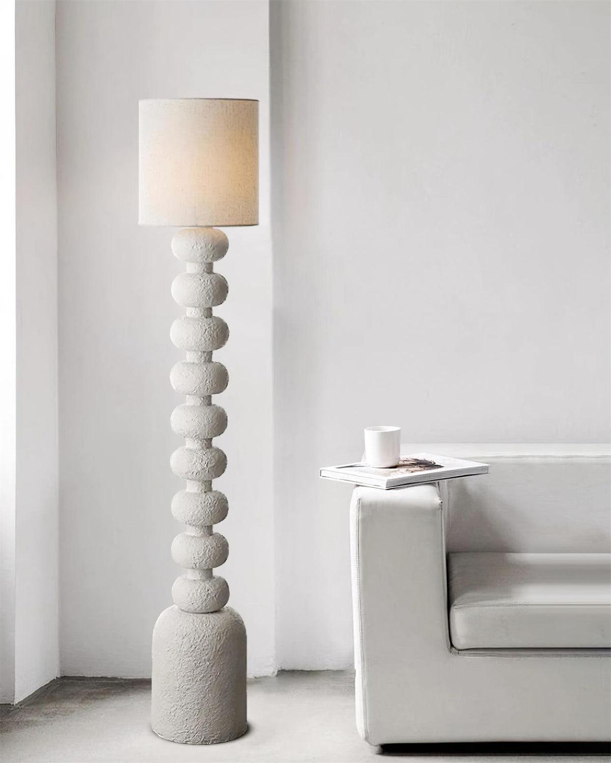 Leona Modern Textured Bubble Base Floor Lamp with White Cylindrical Drum Shade