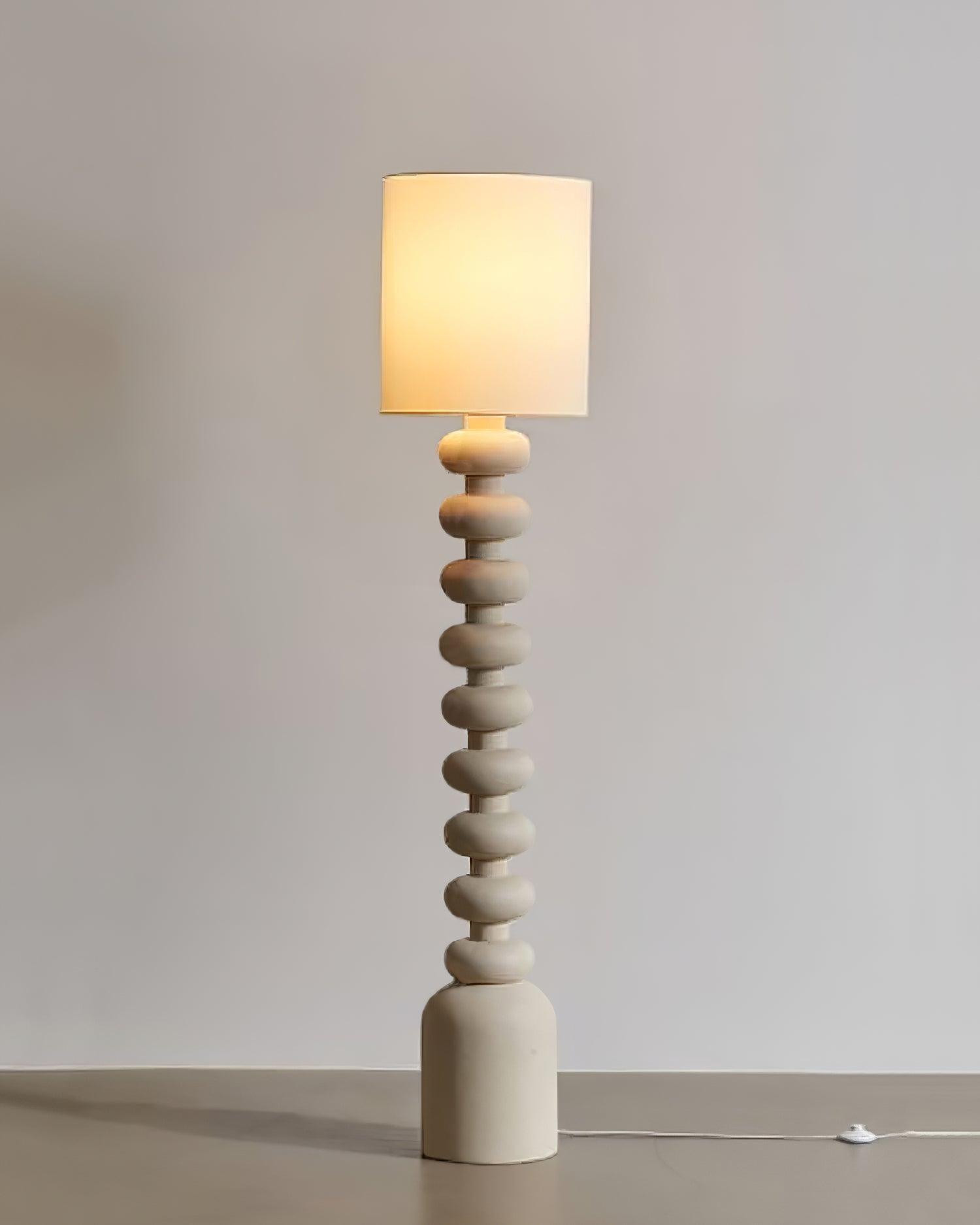 Leona Modern Textured Bubble Base Floor Lamp with White Cylindrical Drum Shade