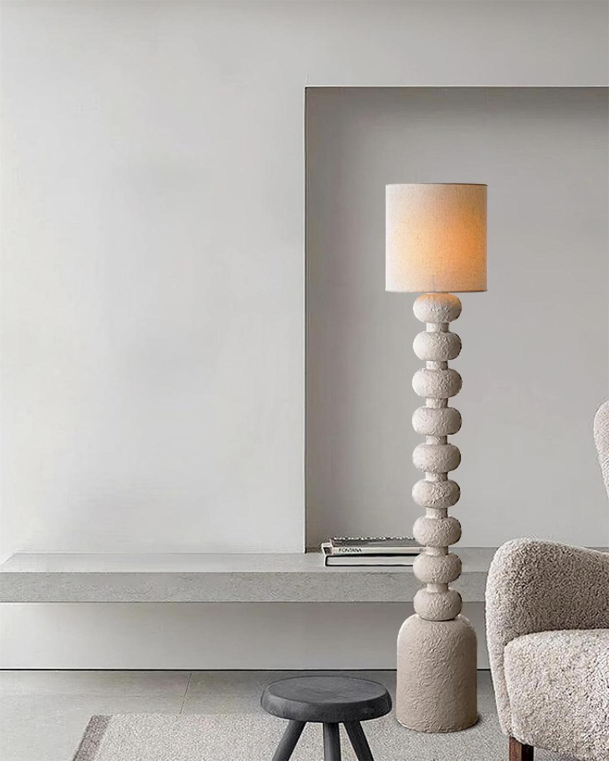 Leona Modern Textured Bubble Base Floor Lamp with White Cylindrical Drum Shade