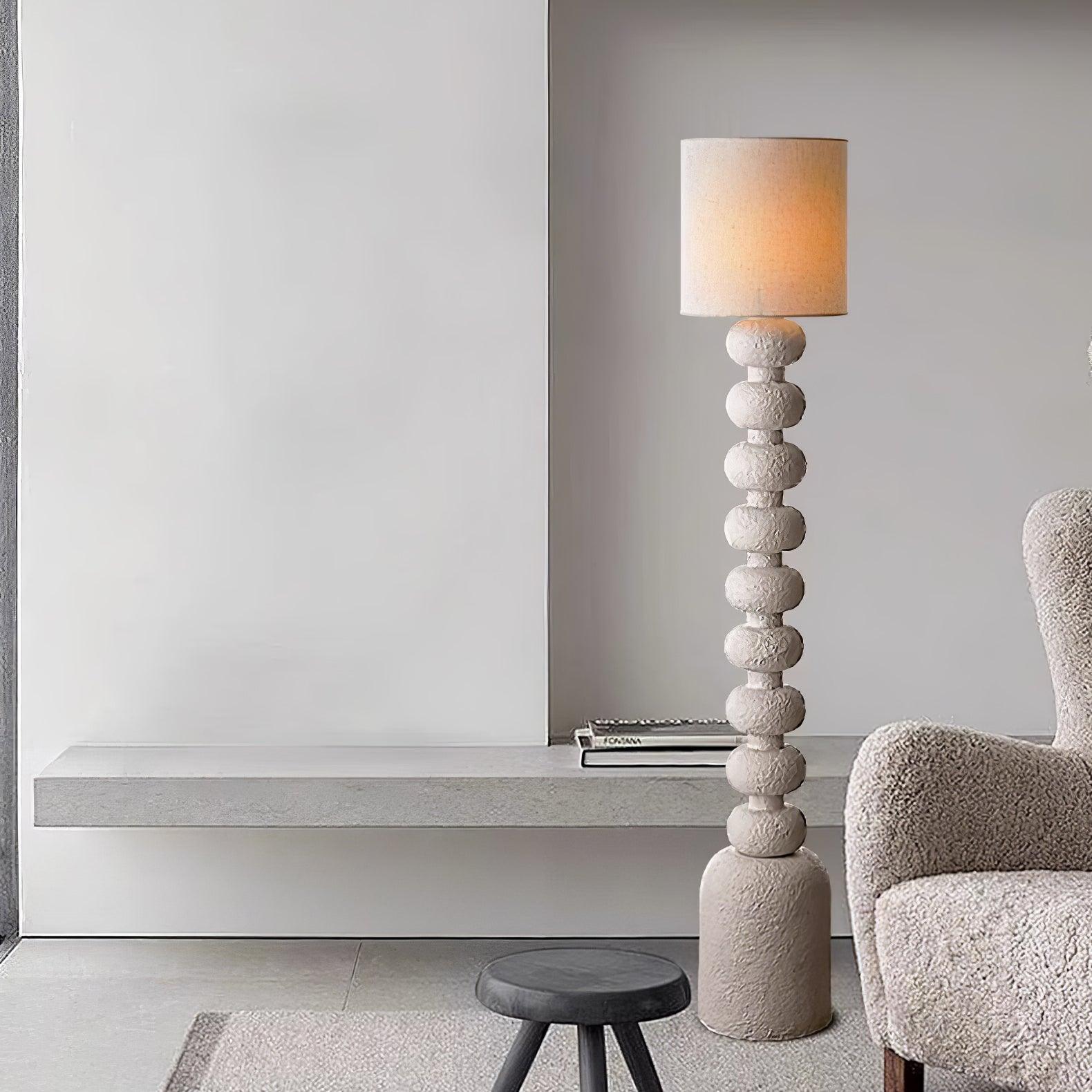 Leona Modern Textured Bubble Base Floor Lamp with White Cylindrical Drum Shade