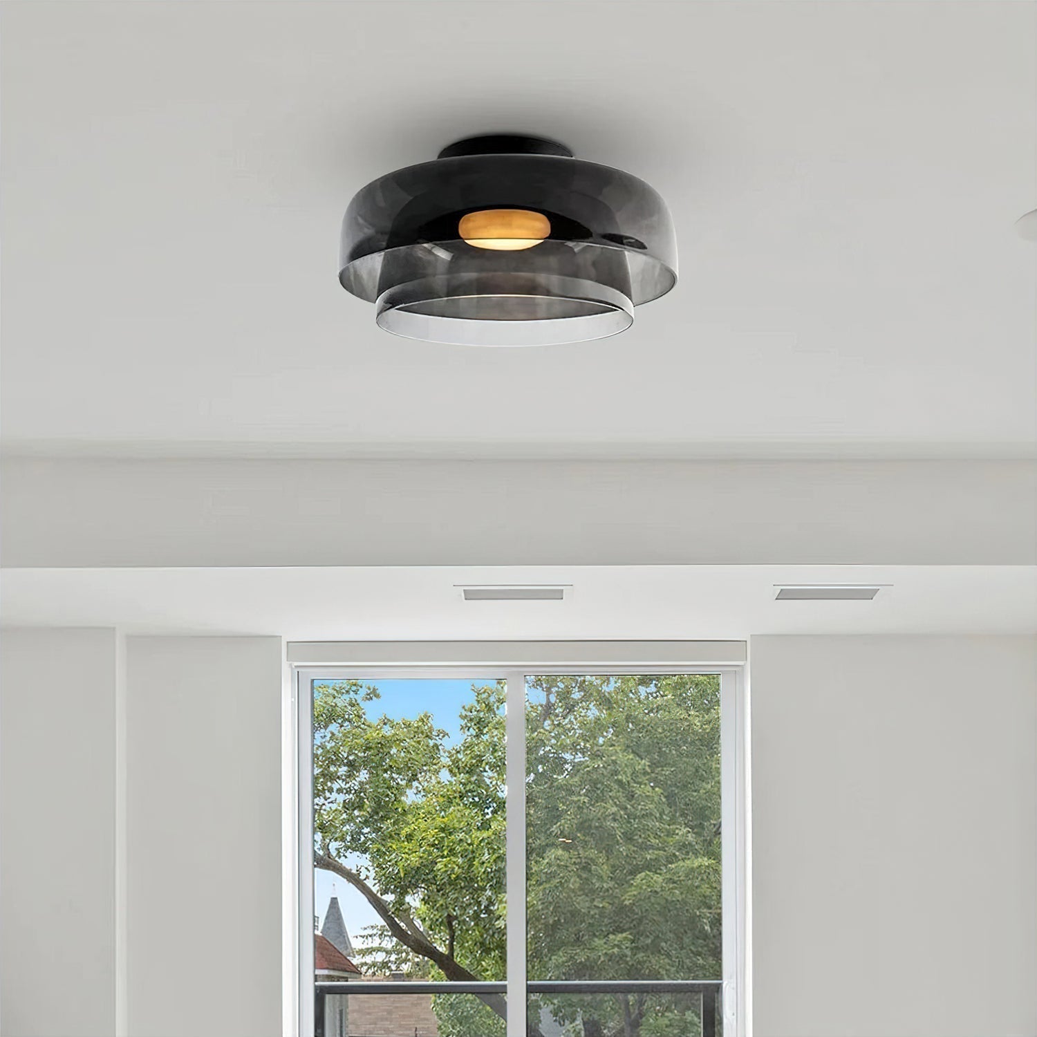 Modern Levels Layered Glass Flush Mount Ceiling Light with Integrated LED Multi Tier Design