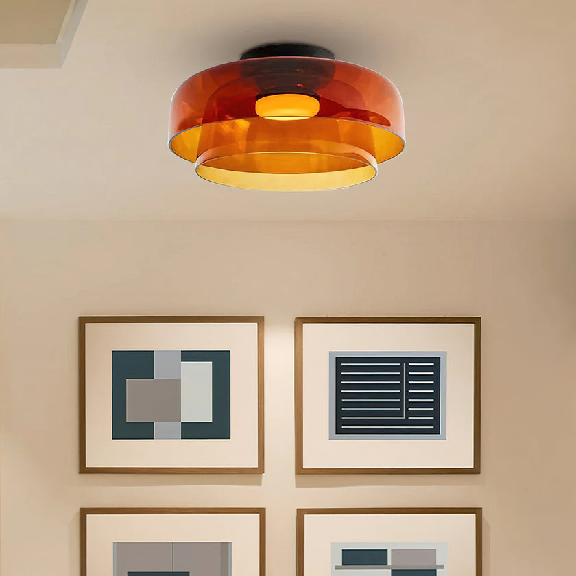 Modern Levels Layered Glass Flush Mount Ceiling Light with Integrated LED Multi Tier Design