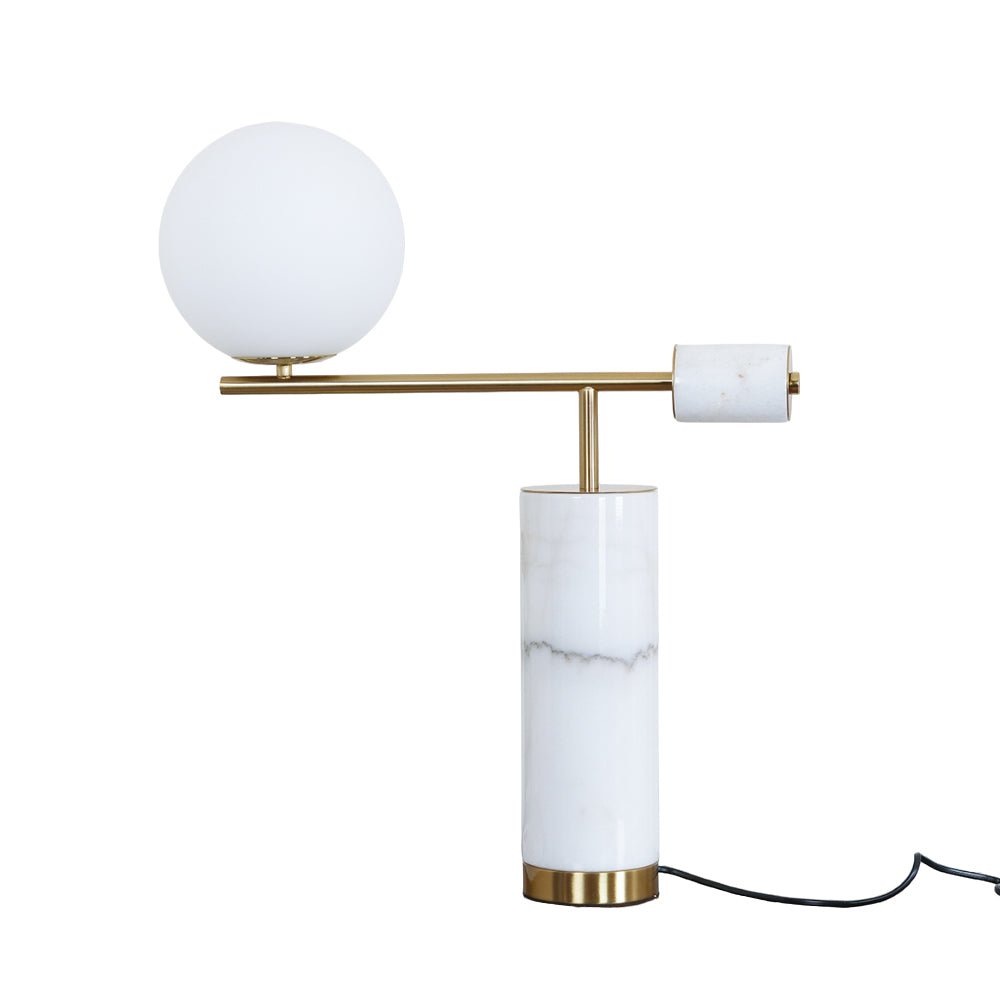 Lexi Contemporary Gold Marble Table Lamp with White Globe Glass Shade