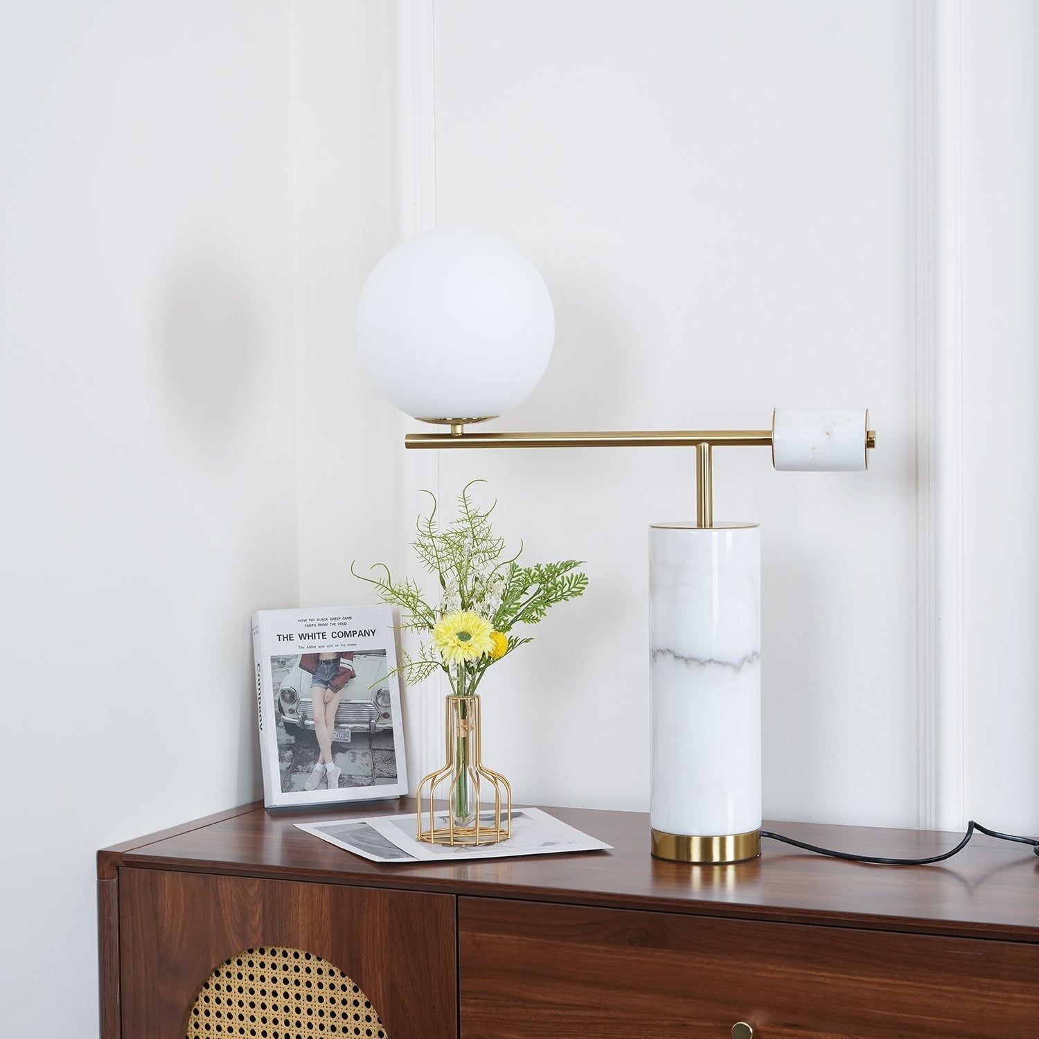Lexi Contemporary Gold Marble Table Lamp with White Globe Glass Shade