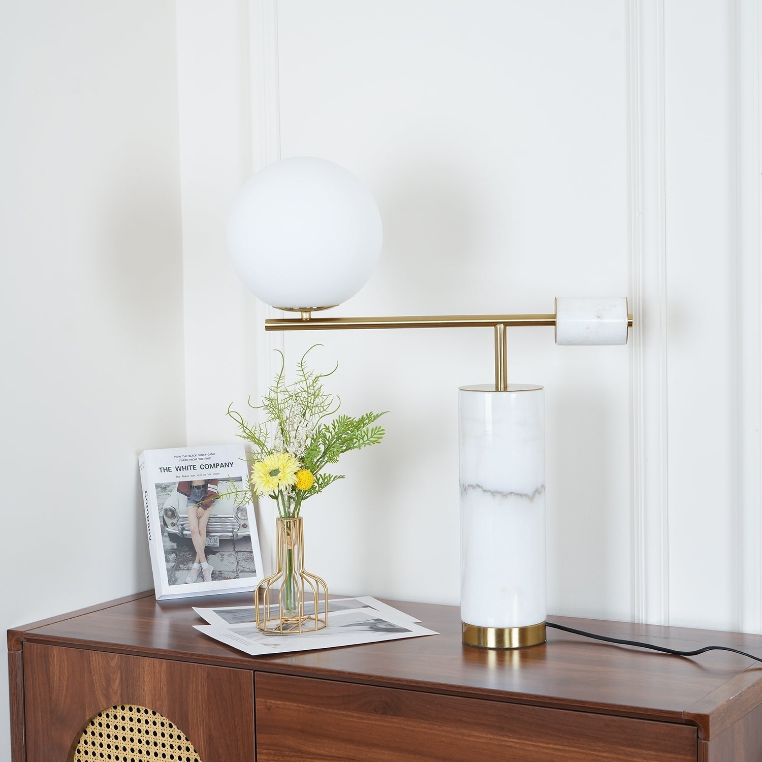 Lexi Contemporary Gold Marble Table Lamp with White Globe Glass Shade