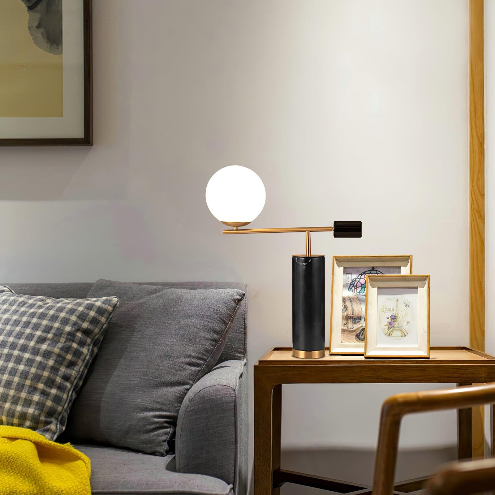 Lexi Contemporary Gold Marble Table Lamp with White Globe Glass Shade