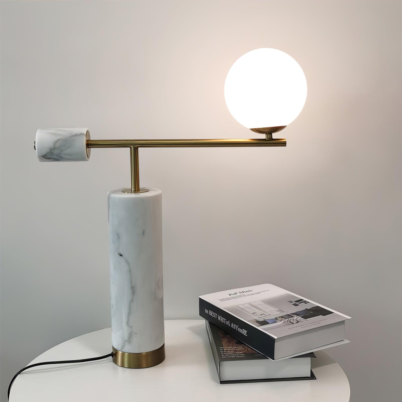 Lexi Contemporary Gold Marble Table Lamp with White Globe Glass Shade