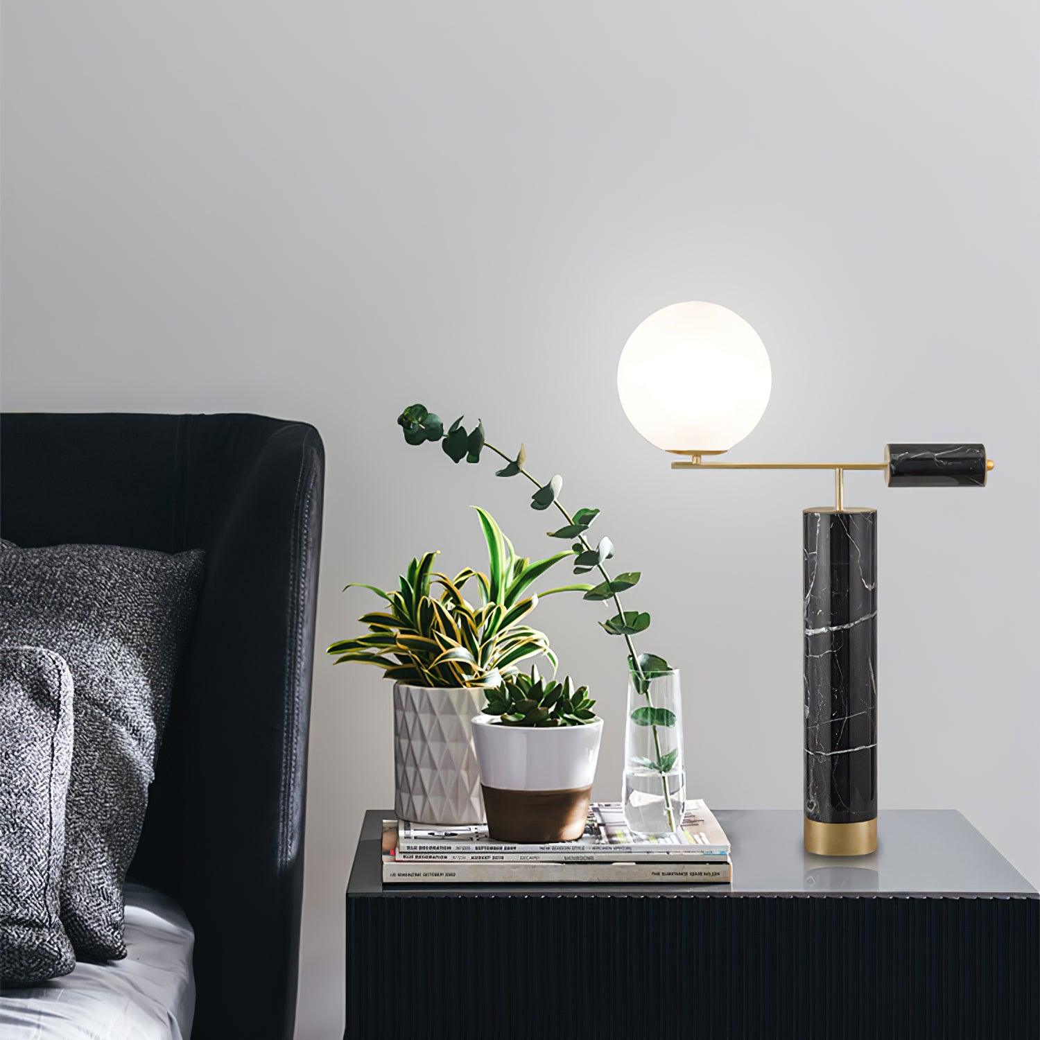 Lexi Contemporary Gold Marble Table Lamp with White Globe Glass Shade
