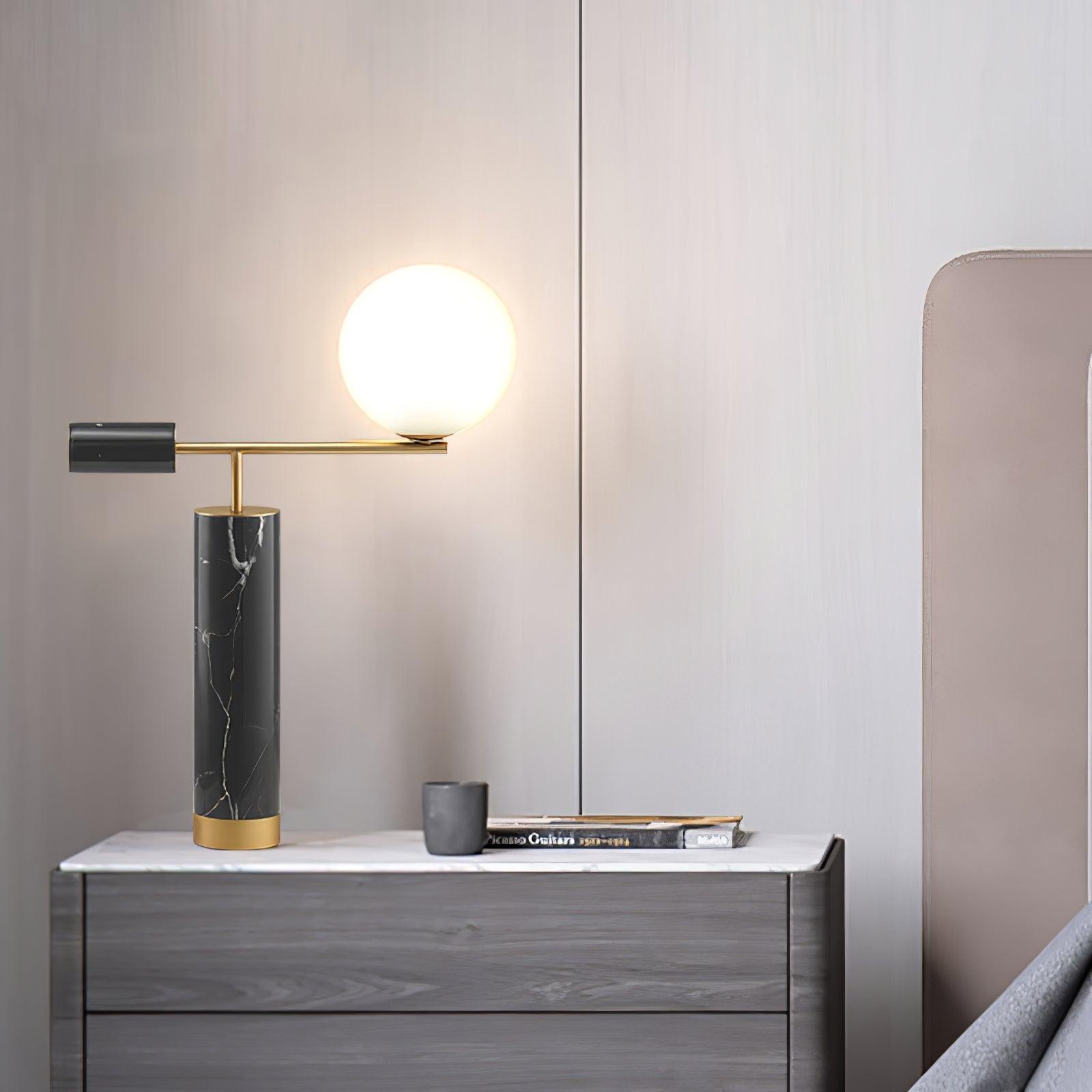 Lexi Contemporary Gold Marble Table Lamp with White Globe Glass Shade