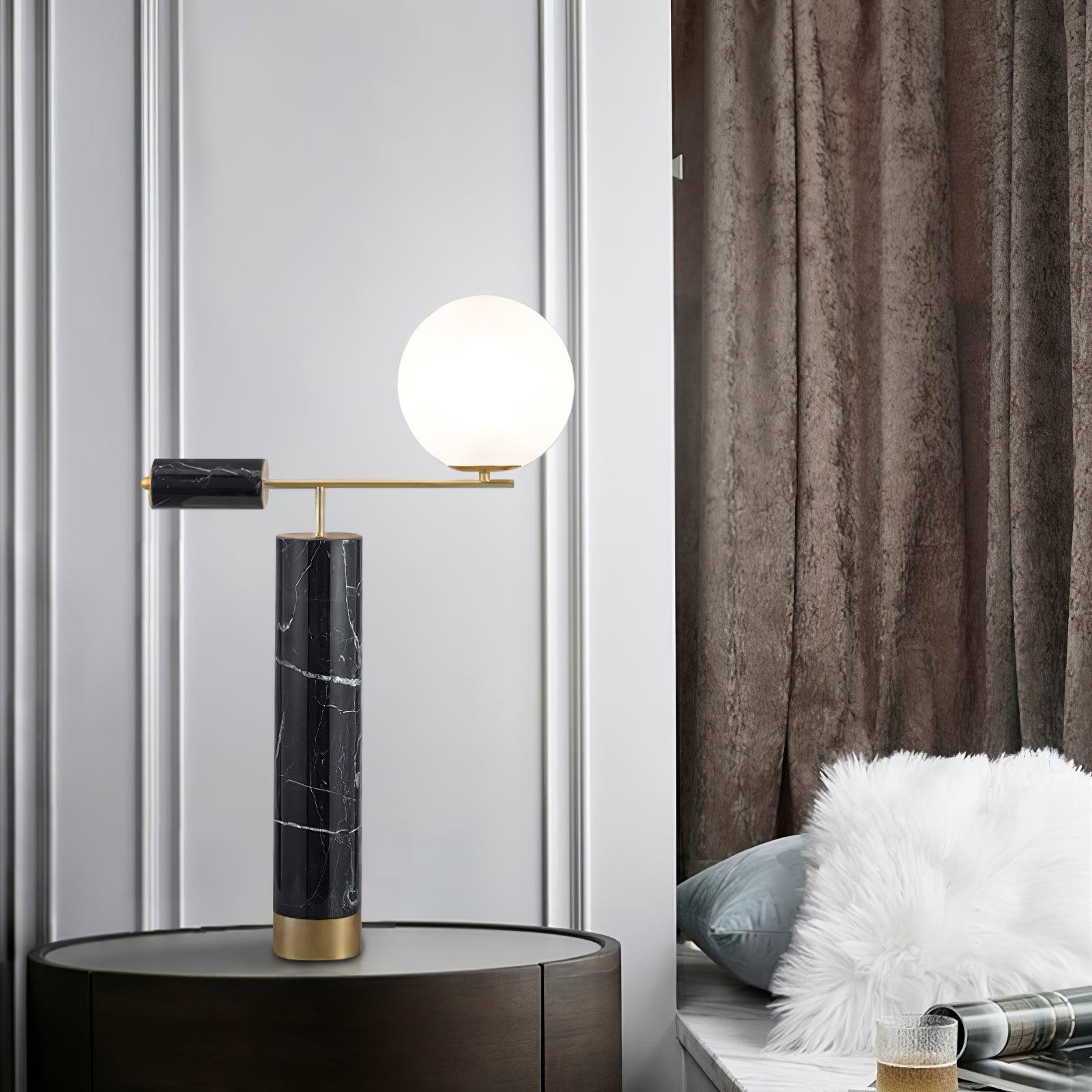 Lexi Contemporary Gold Marble Table Lamp with White Globe Glass Shade