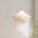 white-pleated-fabric-plug-in-pendant-light-gold-hardware-elegant-floral-hanging-lamp