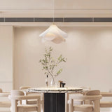 white-pleated-fabric-plug-in-pendant-light-gold-hardware-elegant-floral-hanging-lamp