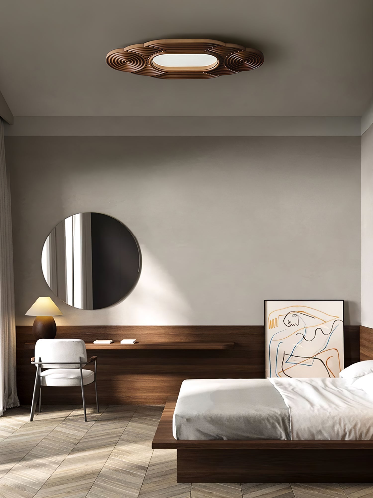 Modern Organic Wood LED Ceiling Lamp Minimalist Flush Mount Fixture