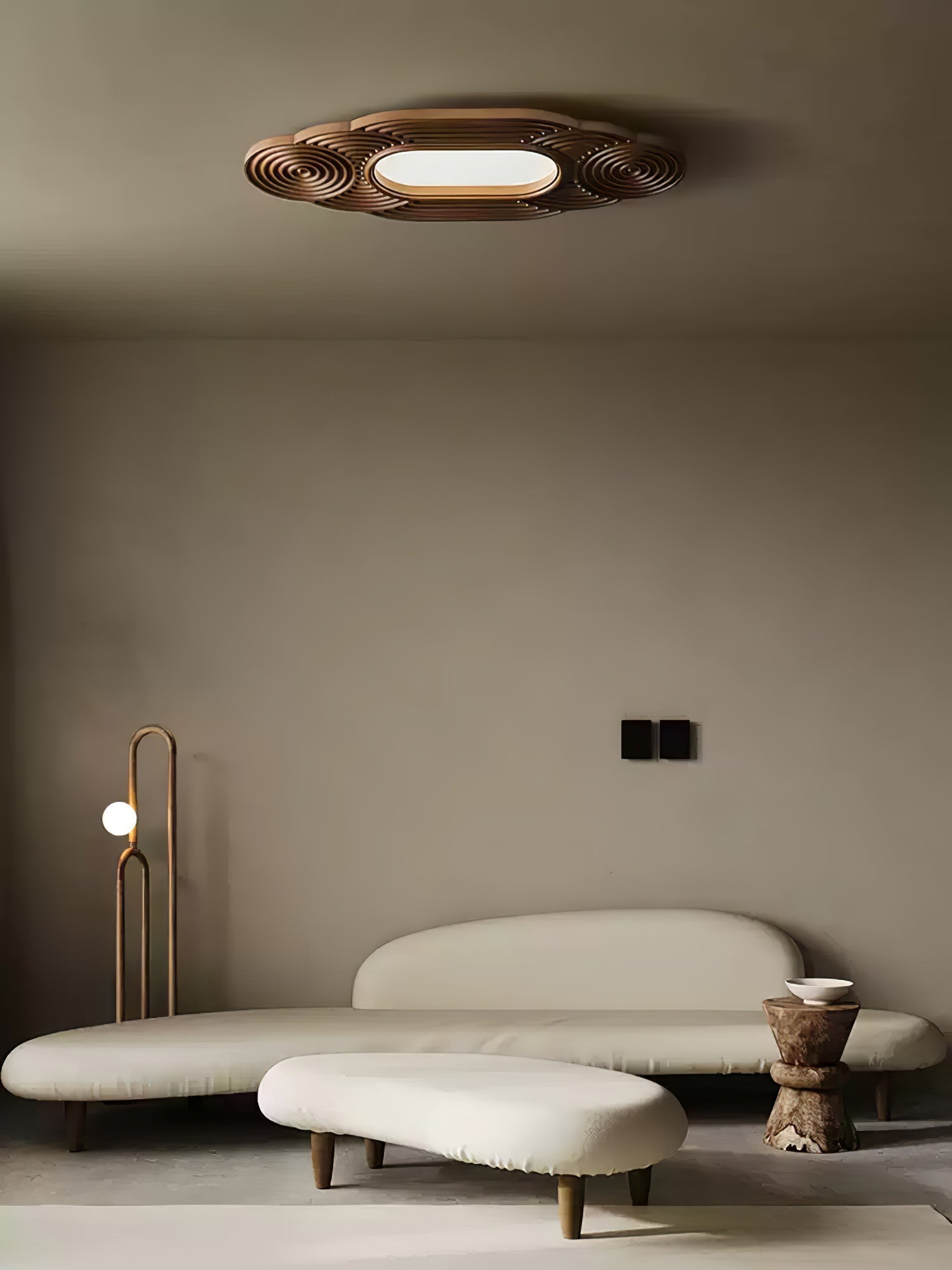 Modern Organic Wood LED Ceiling Lamp Minimalist Flush Mount Fixture