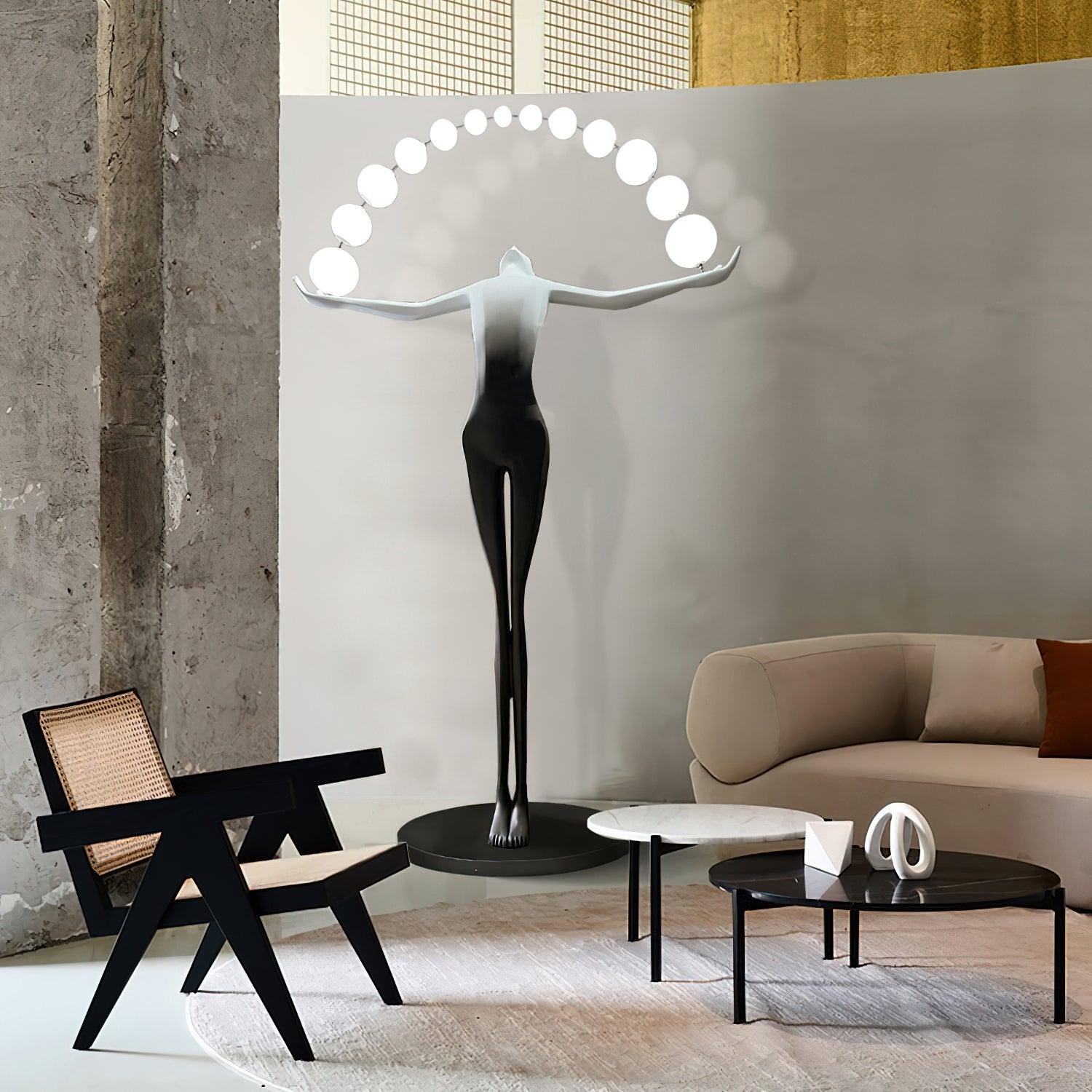 Modern Sculptural Statue of Liberty Floor Lamp with LED Arc Lighting for Living Room