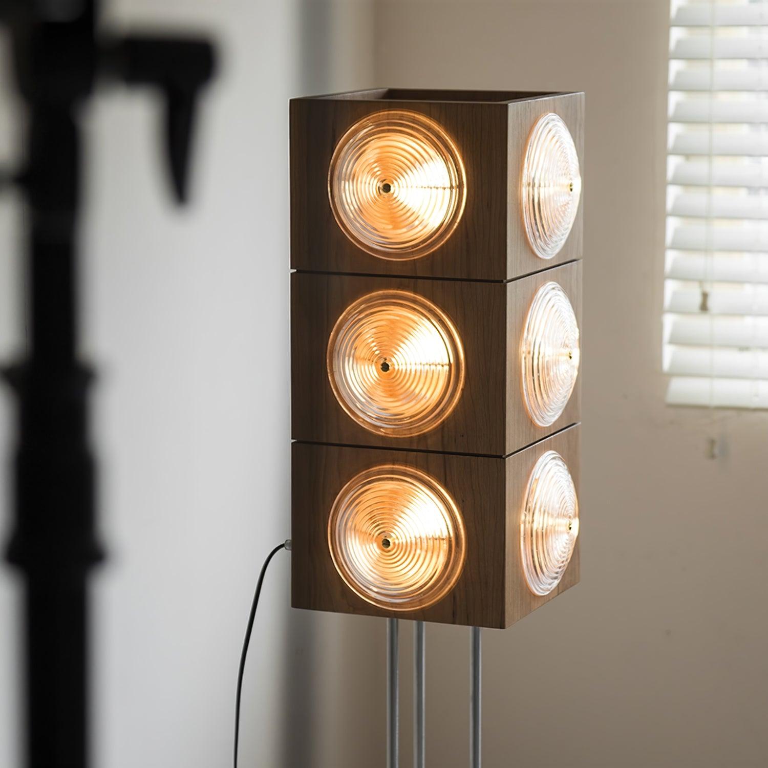 Vintage Photography Inspired Cherry Wood and Glass Cinematic Lightbox Floor Lamp