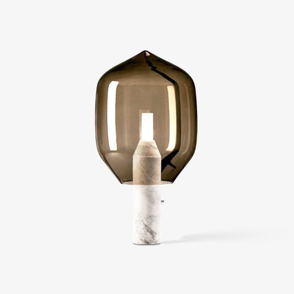 Modern Smoked Glass Lighthouse Table Lamp with Natural Marble Base and G9 LED Socket