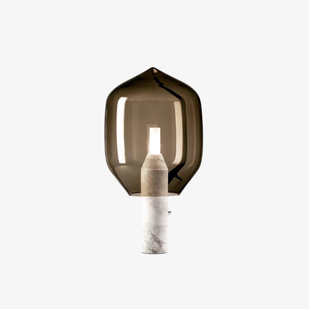 Modern Smoked Glass Lighthouse Table Lamp with Natural Marble Base and G9 LED Socket