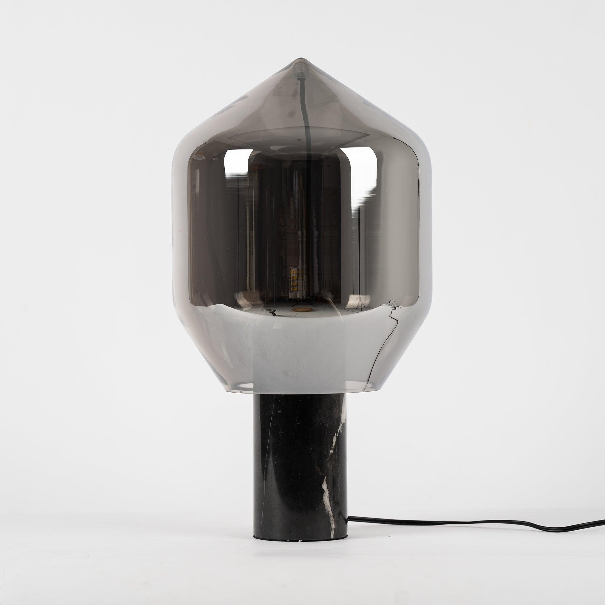 Modern Smoked Glass Lighthouse Table Lamp with Natural Marble Base and G9 LED Socket