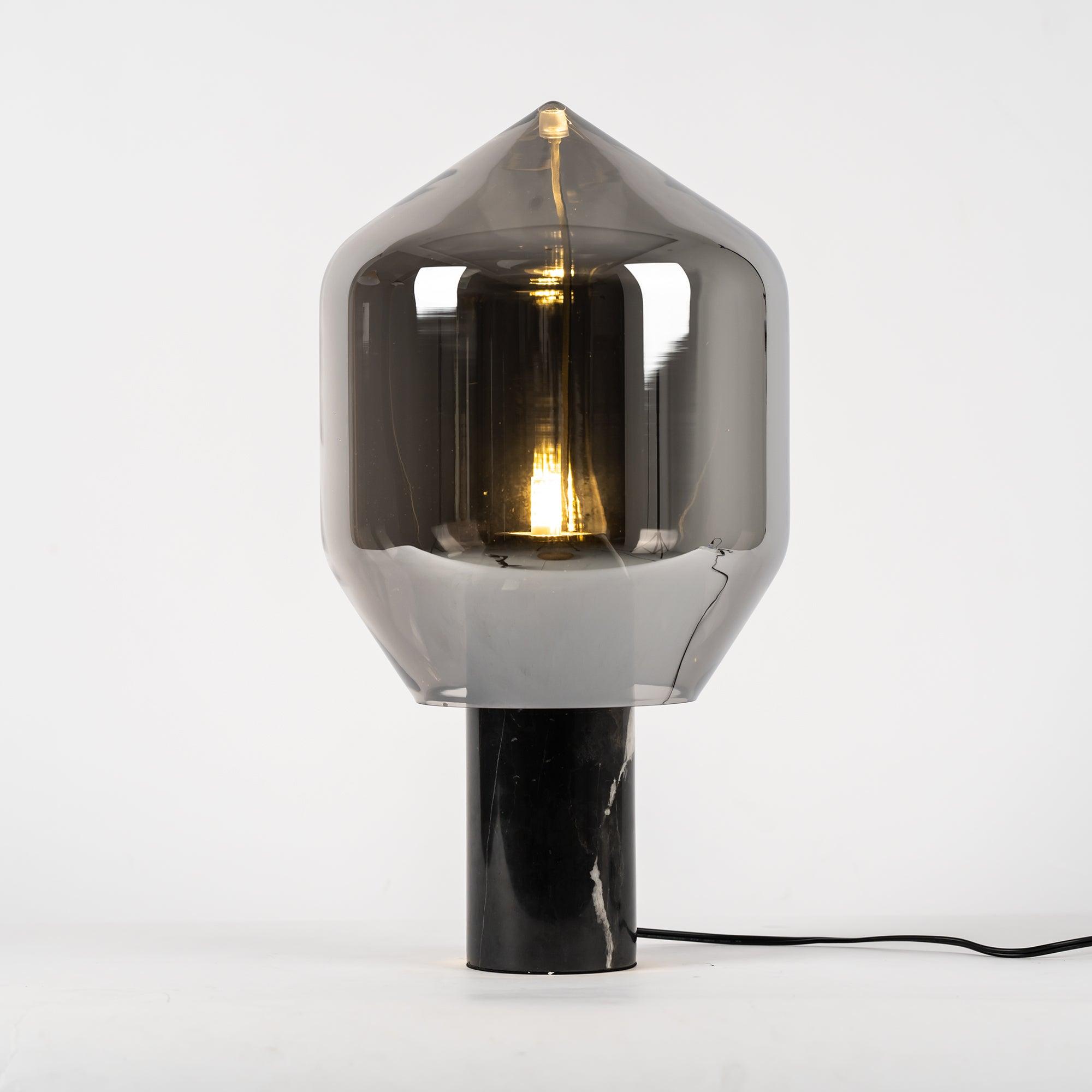 Modern Smoked Glass Lighthouse Table Lamp with Natural Marble Base and G9 LED Socket