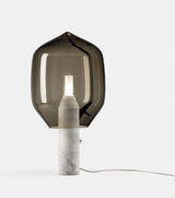 Modern Smoked Glass Lighthouse Table Lamp with Natural Marble Base and G9 LED Socket
