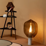Modern Smoked Glass Lighthouse Table Lamp with Natural Marble Base and G9 LED Socket