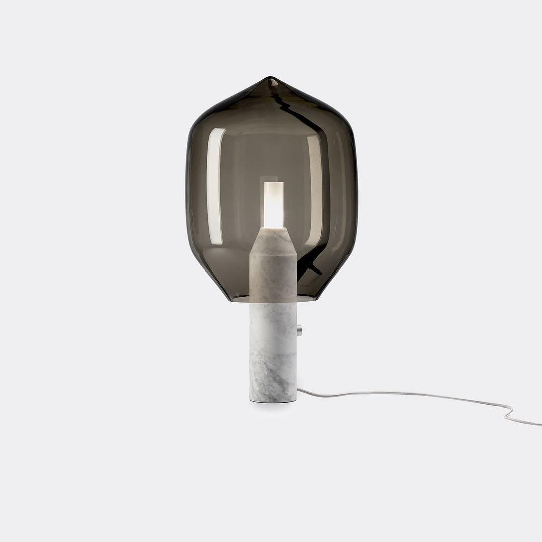 Modern Smoked Glass Lighthouse Table Lamp with Natural Marble Base and G9 LED Socket