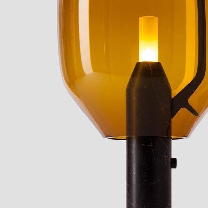 Modern Smoked Glass Lighthouse Table Lamp with Natural Marble Base and G9 LED Socket