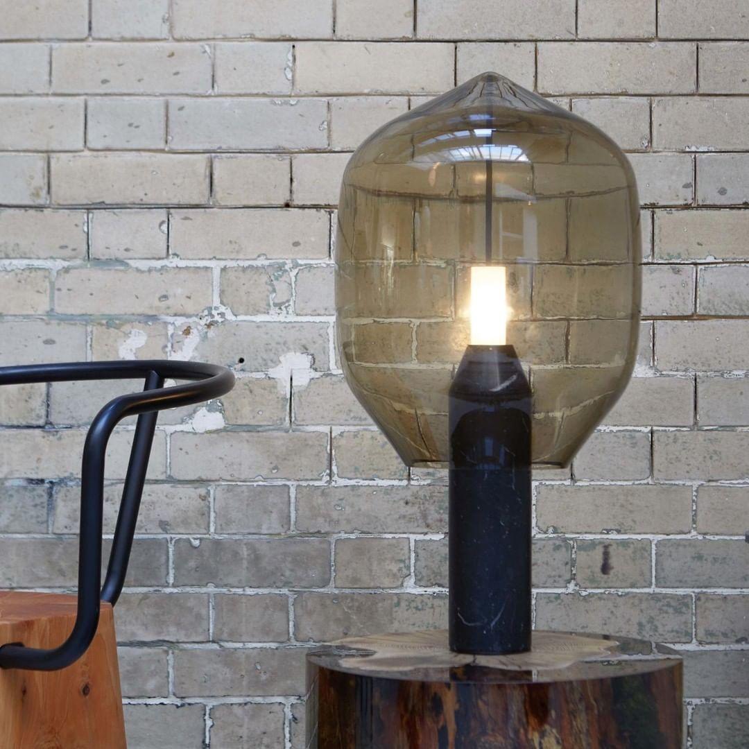 Modern Smoked Glass Lighthouse Table Lamp with Natural Marble Base and G9 LED Socket