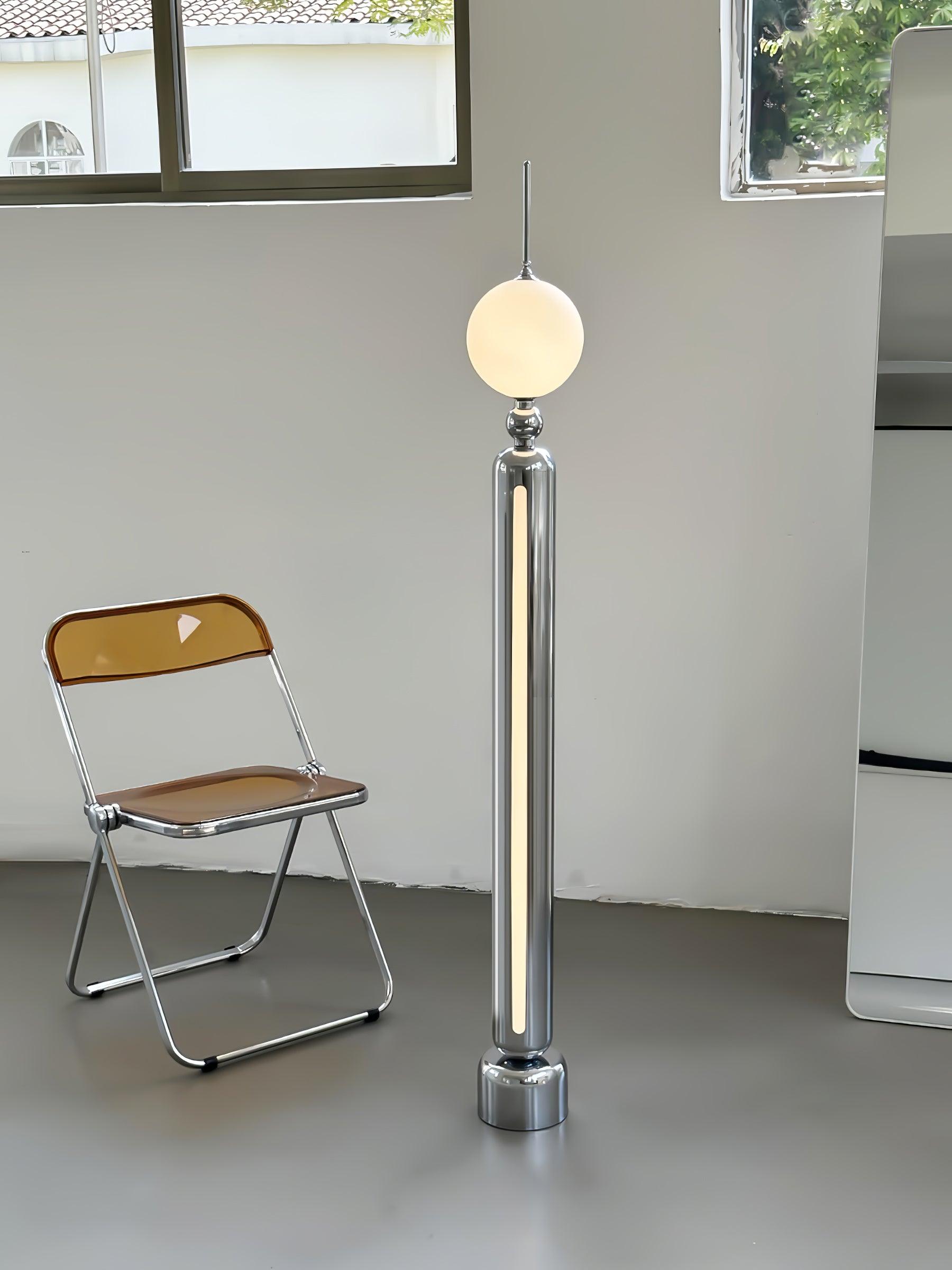 Modern Chrome Lightning Rod Floor Lamp with Slim Stainless Steel Body and Integrated LED
