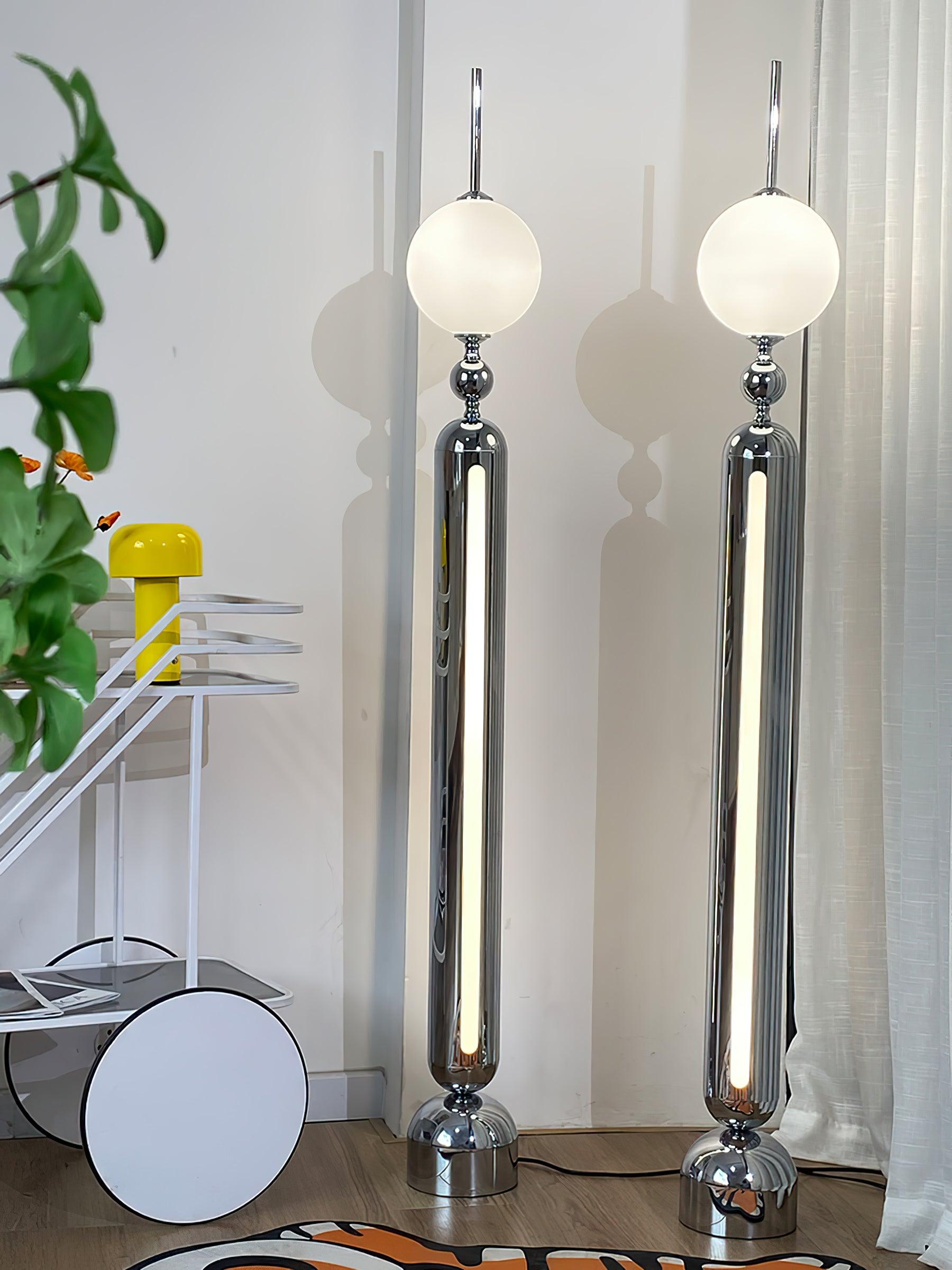 Modern Chrome Lightning Rod Floor Lamp with Slim Stainless Steel Body and Integrated LED