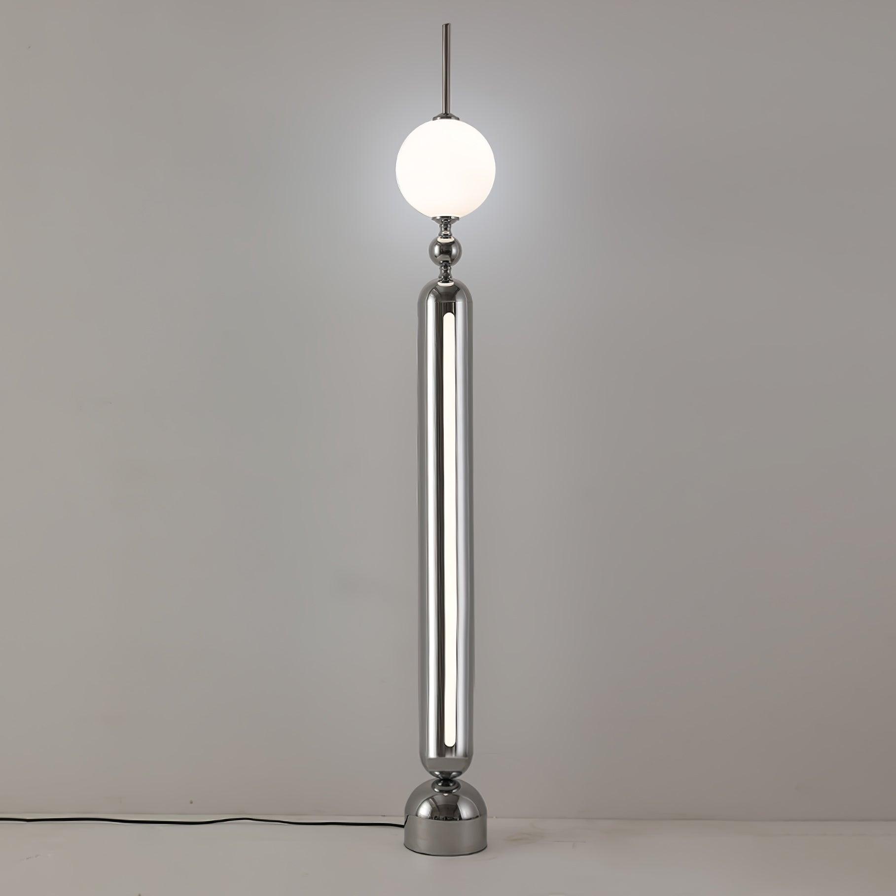 Modern Chrome Lightning Rod Floor Lamp with Slim Stainless Steel Body and Integrated LED