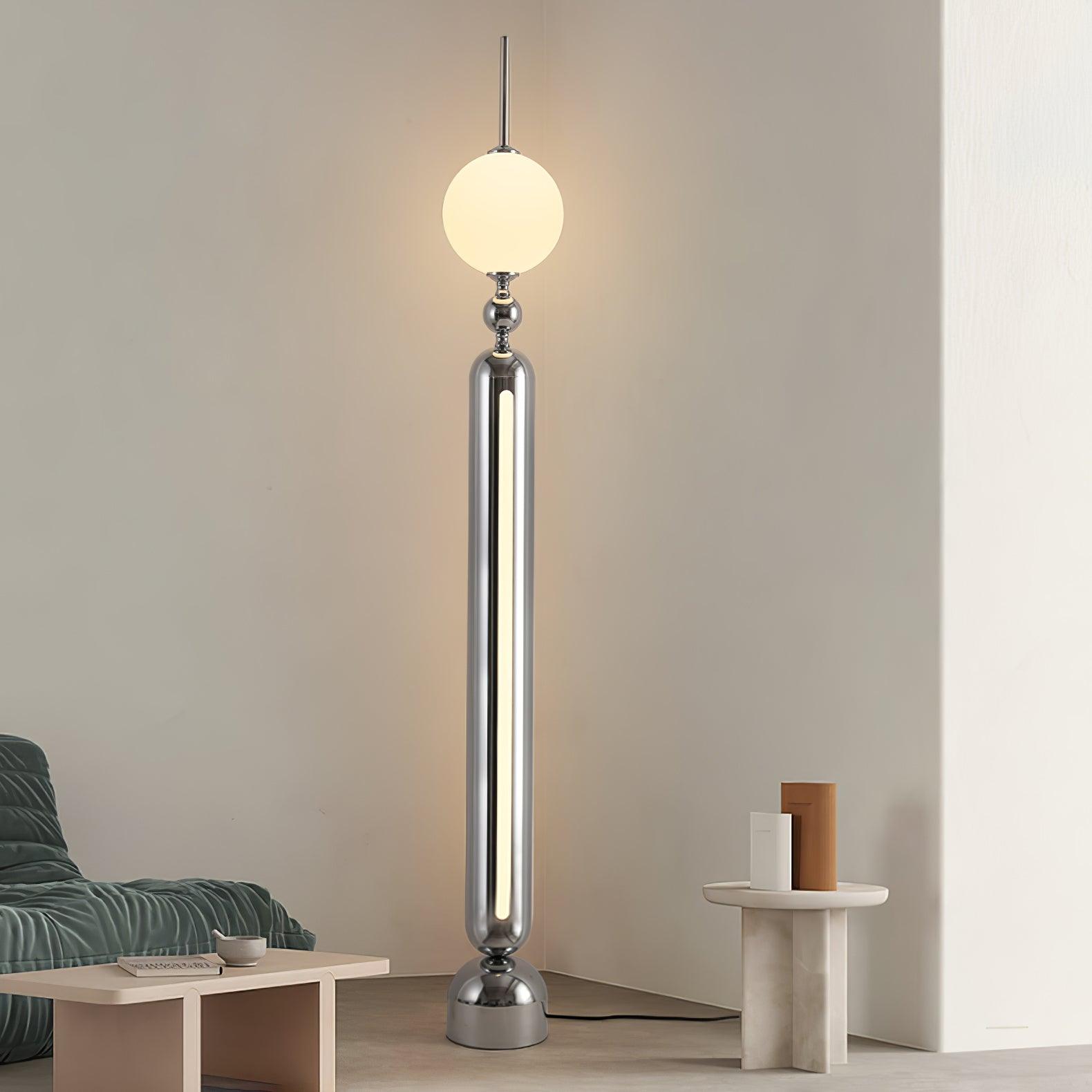 Modern Chrome Lightning Rod Floor Lamp with Slim Stainless Steel Body and Integrated LED