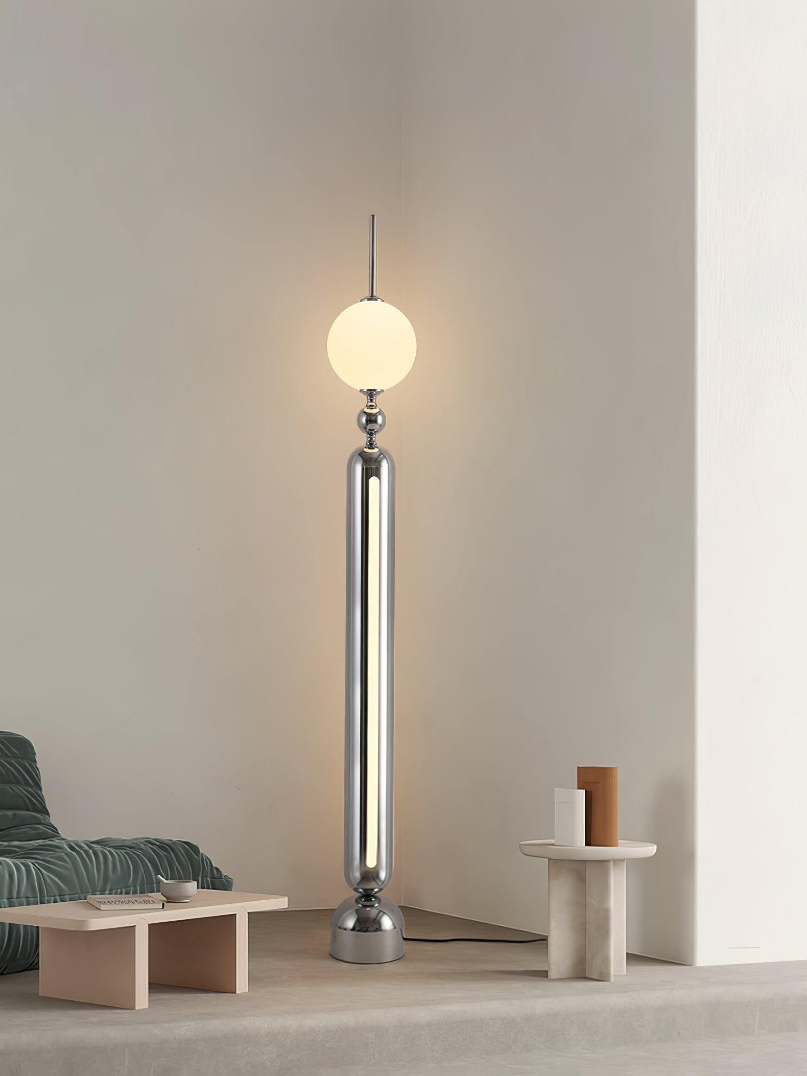 Modern Chrome Lightning Rod Floor Lamp with Slim Stainless Steel Body and Integrated LED