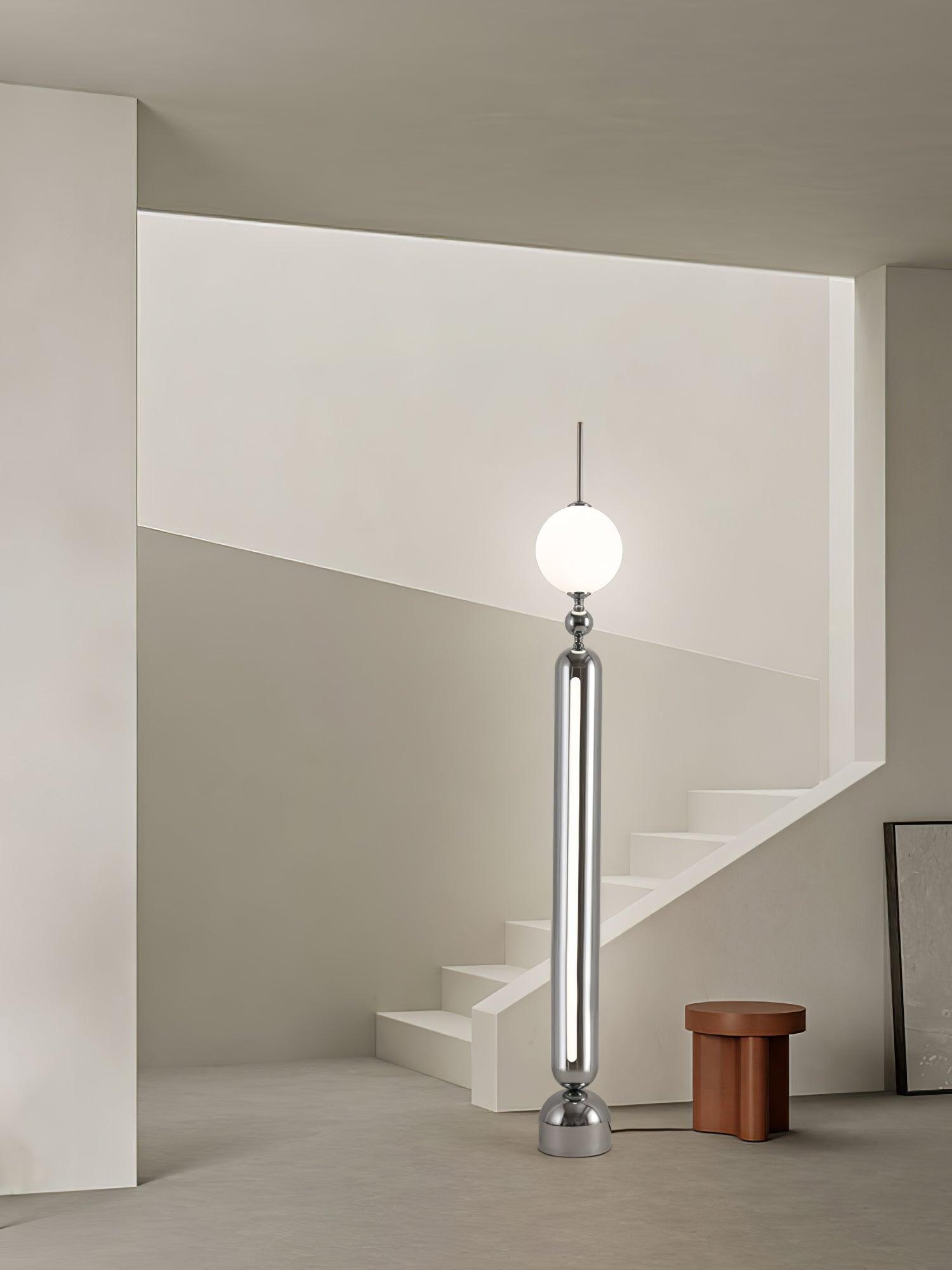 Modern Chrome Lightning Rod Floor Lamp with Slim Stainless Steel Body and Integrated LED