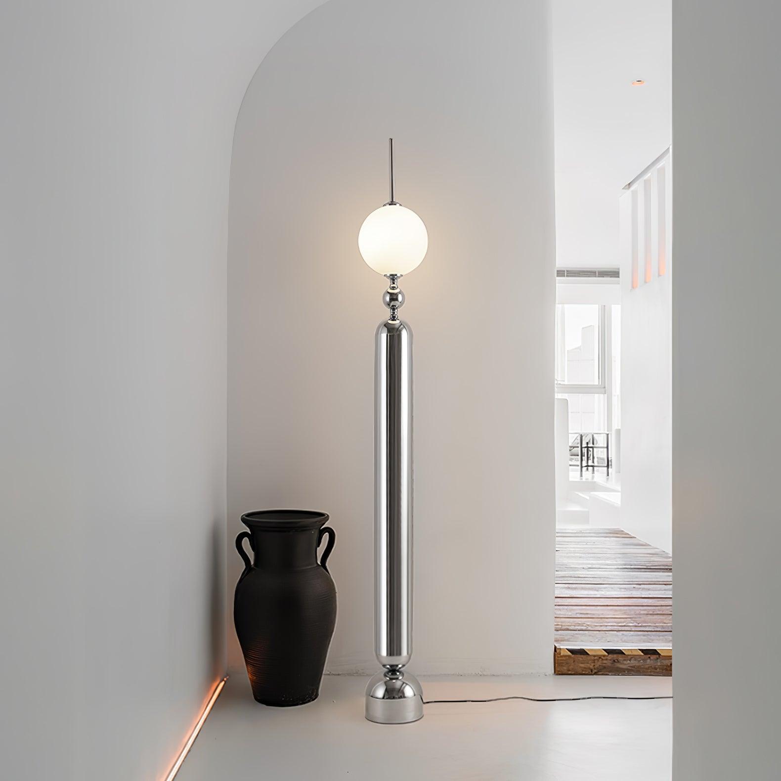 Modern Chrome Lightning Rod Floor Lamp with Slim Stainless Steel Body and Integrated LED