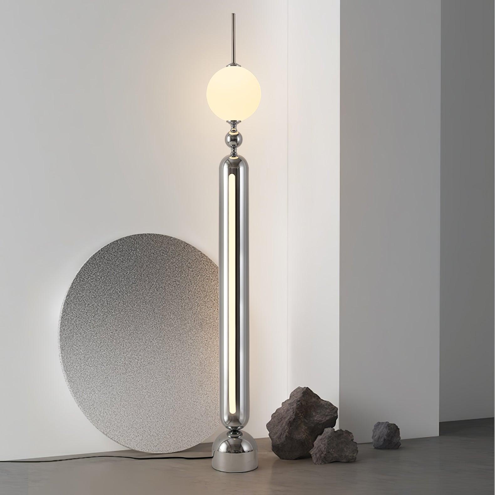 Modern Chrome Lightning Rod Floor Lamp with Slim Stainless Steel Body and Integrated LED