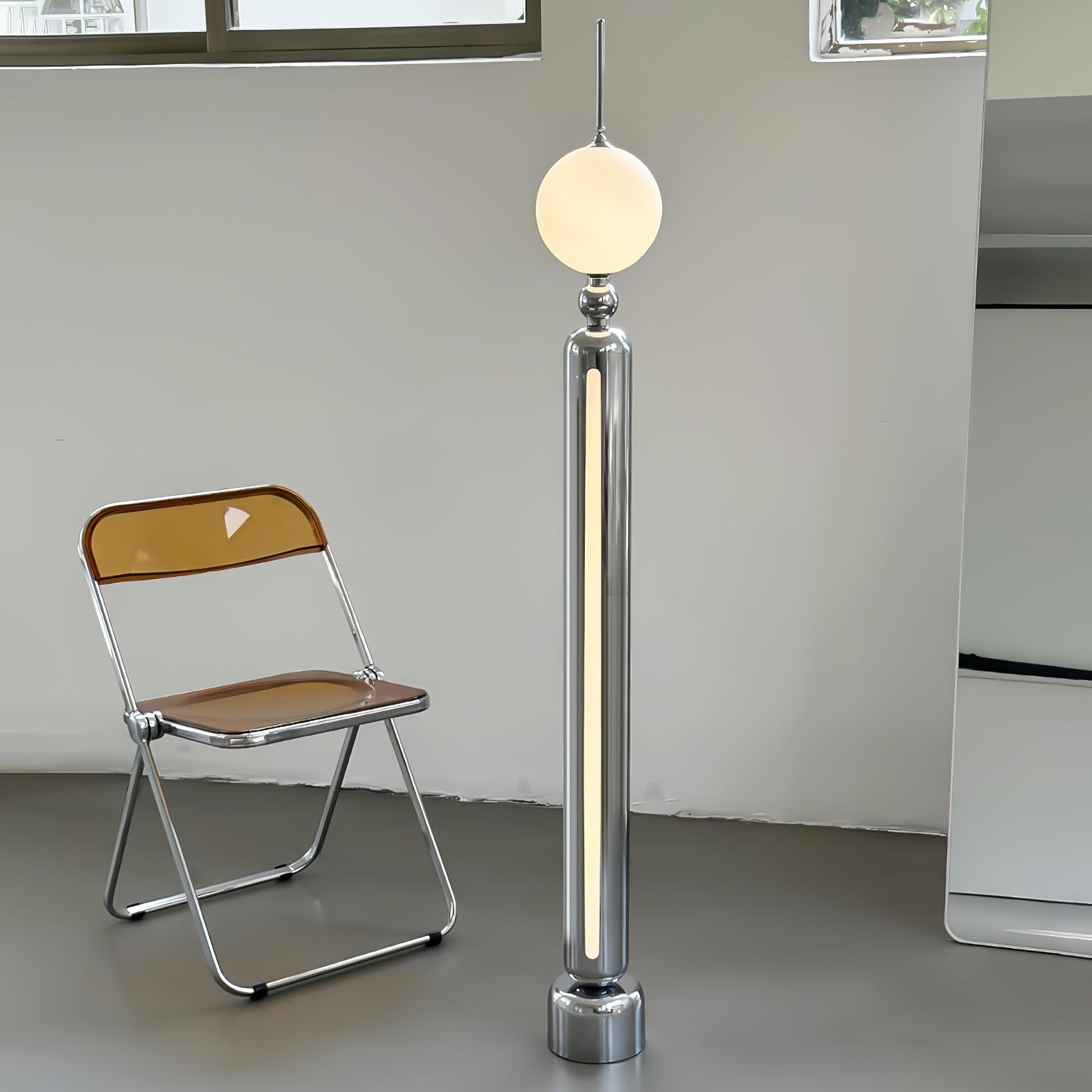 Modern Chrome Lightning Rod Floor Lamp with Slim Stainless Steel Body and Integrated LED