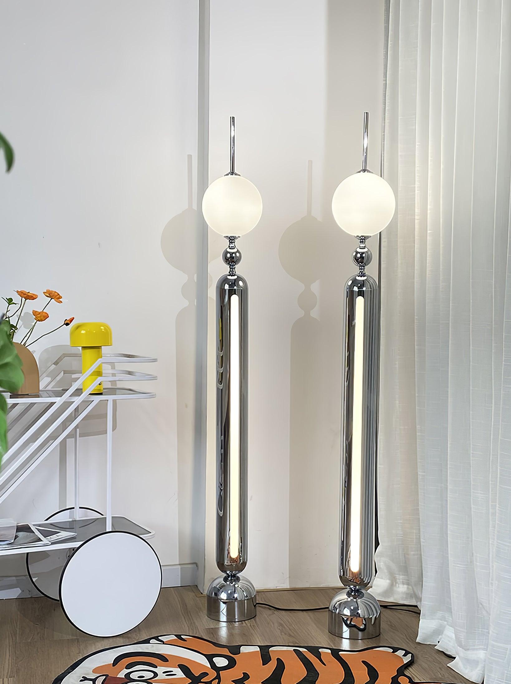 Modern Chrome Lightning Rod Floor Lamp with Slim Stainless Steel Body and Integrated LED