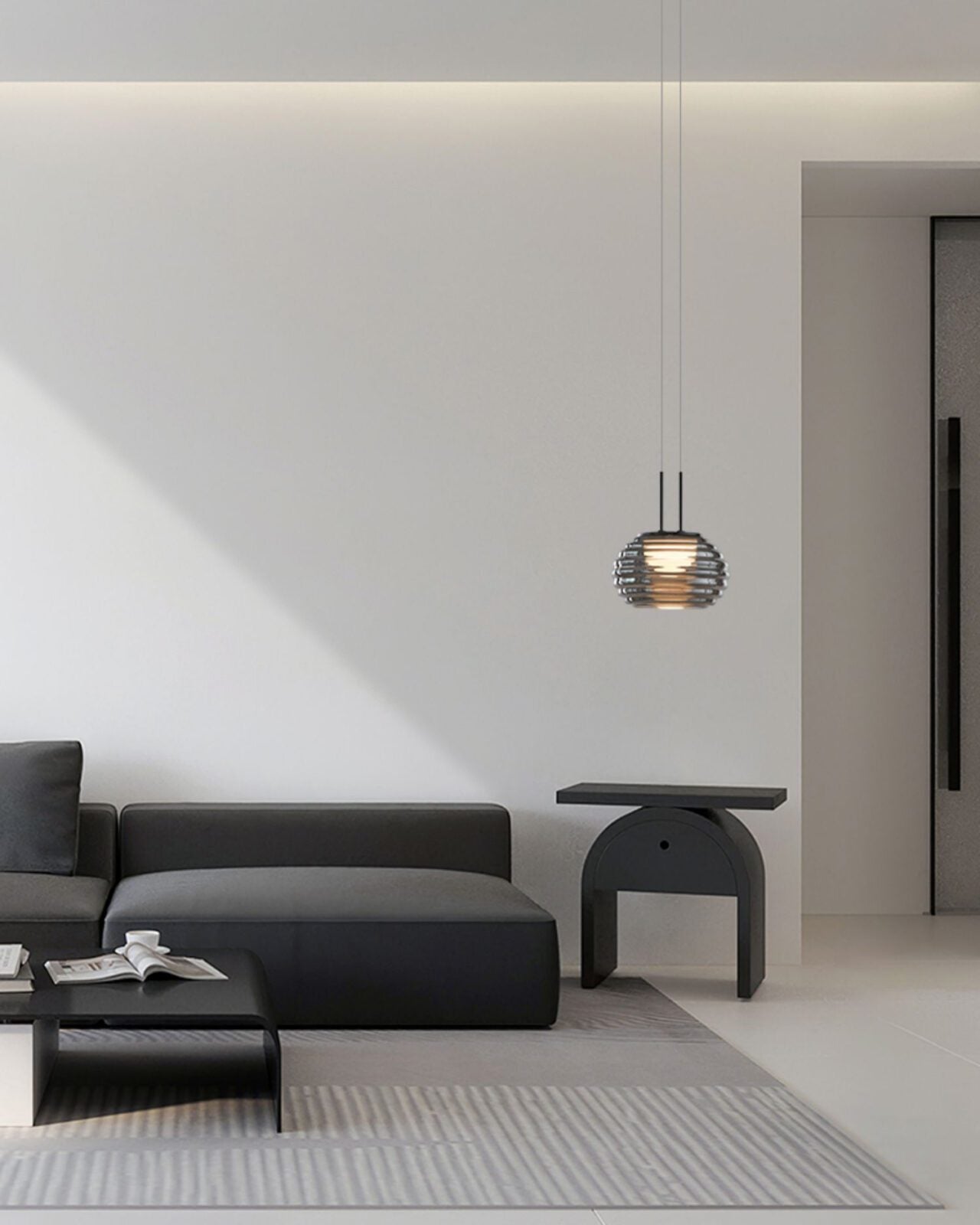 smoke-grey-wavy-glass-pendant-light-with-dual-layer-integrated-led