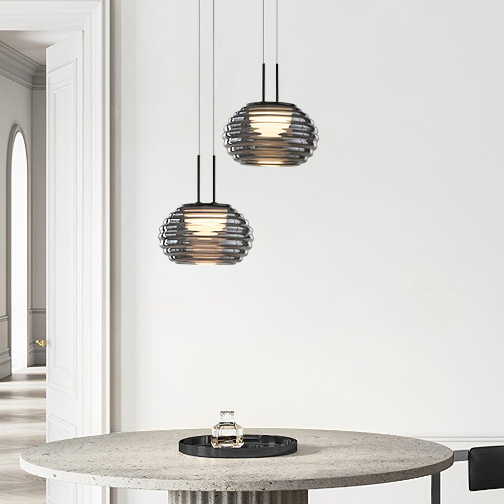 smoke-grey-wavy-glass-pendant-light-with-dual-layer-integrated-led