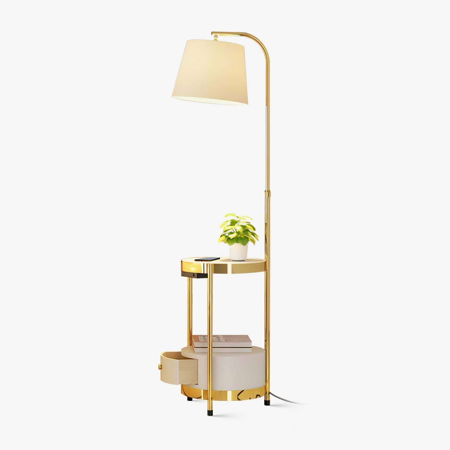 Lilah Modern Standing Lamp with Integrated End Table and Storage Shelf for Living Room
