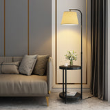 Lilah Modern Standing Lamp with Integrated End Table and Storage Shelf for Living Room