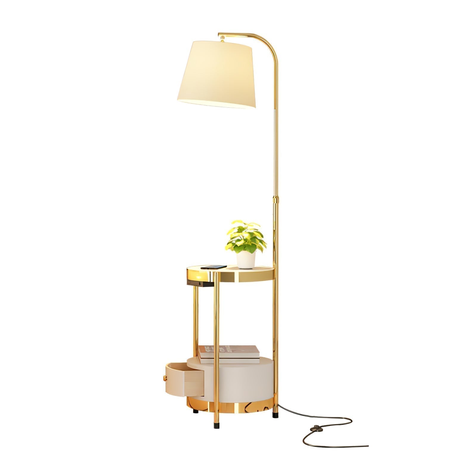 Lilah Modern Standing Lamp with Integrated End Table and Storage Shelf for Living Room