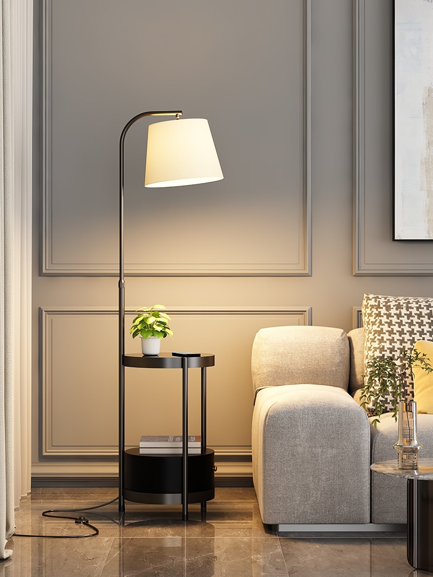 Lilah Modern Standing Lamp with Integrated End Table and Storage Shelf for Living Room