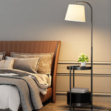 Lilah Modern Standing Lamp with Integrated End Table and Storage Shelf for Living Room