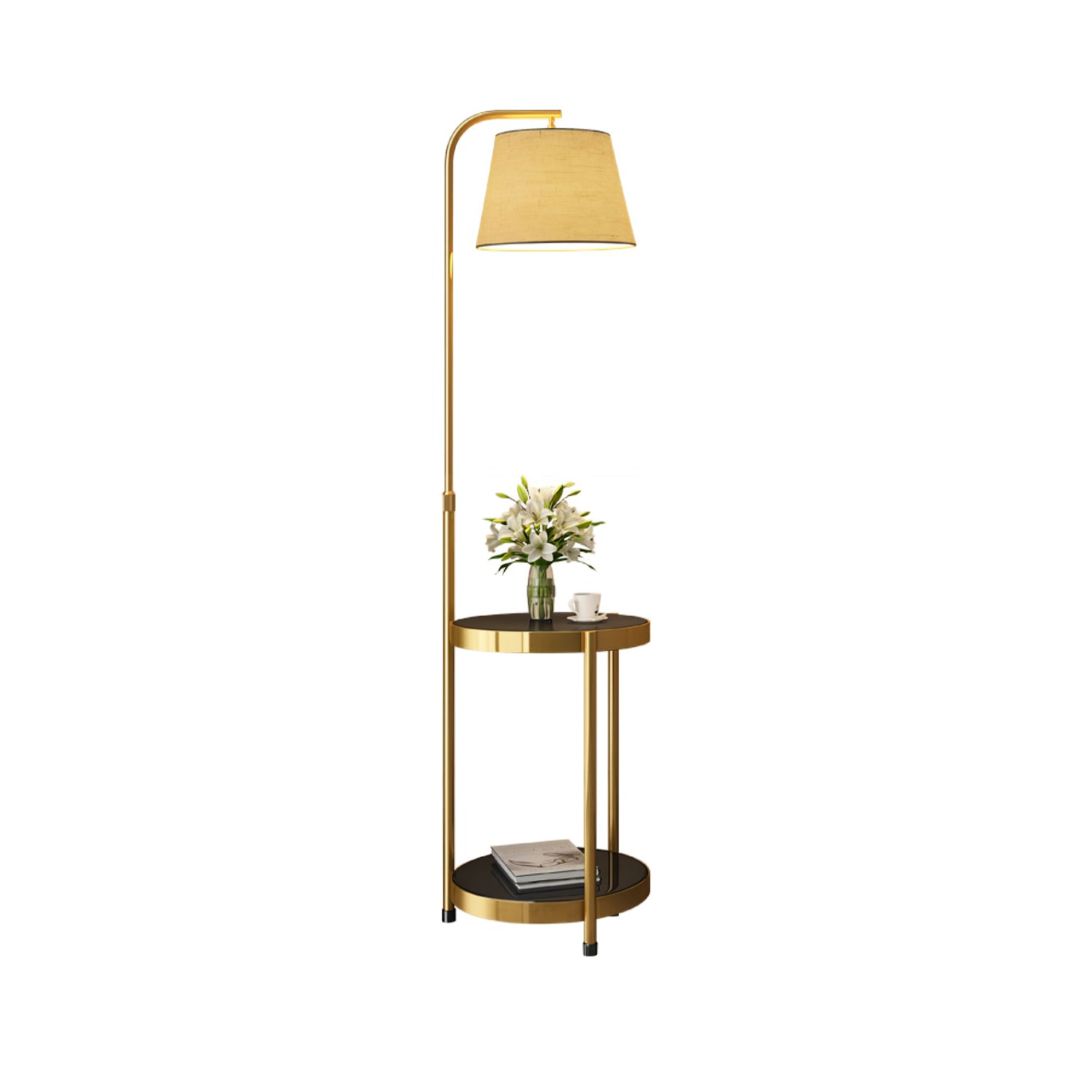 Lilah Modern Standing Lamp with Integrated End Table and Storage Shelf for Living Room